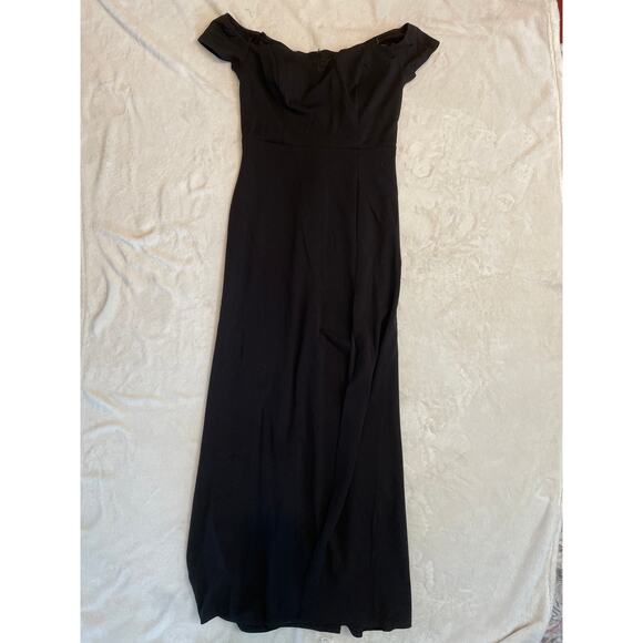 WINDSOR Women's Myra Formal High Slit Dress Size 15/16 Black Off The Shoulder - Picture 5 of 13